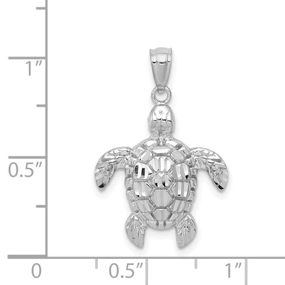 14k White Gold Diamond-cut Polished Sea Turtle Pendant for Women