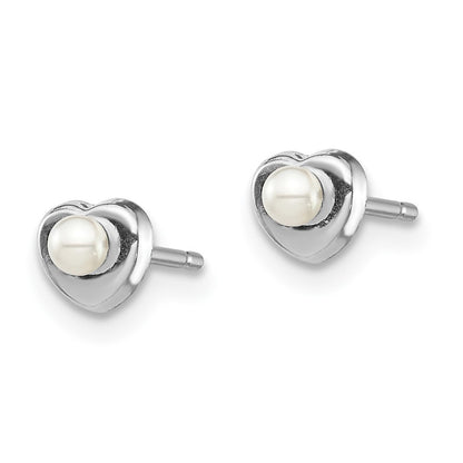 14K White Gold White Button Freshwater Cultured Pearl Heart Earrings