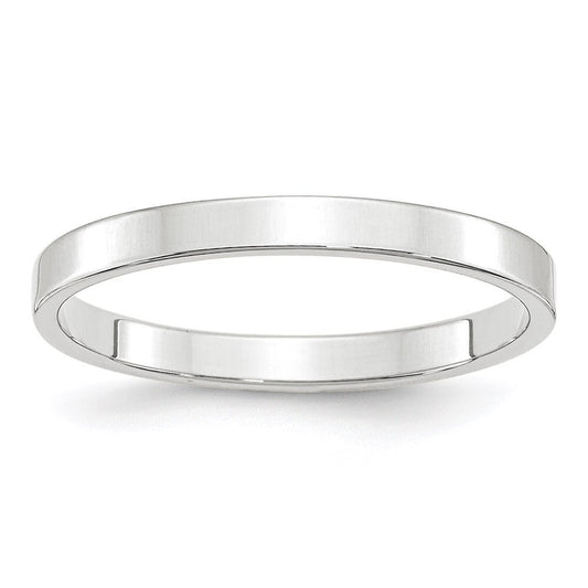 14k White Gold 2.5mm Lightweight Flat Wedding Band Size 8