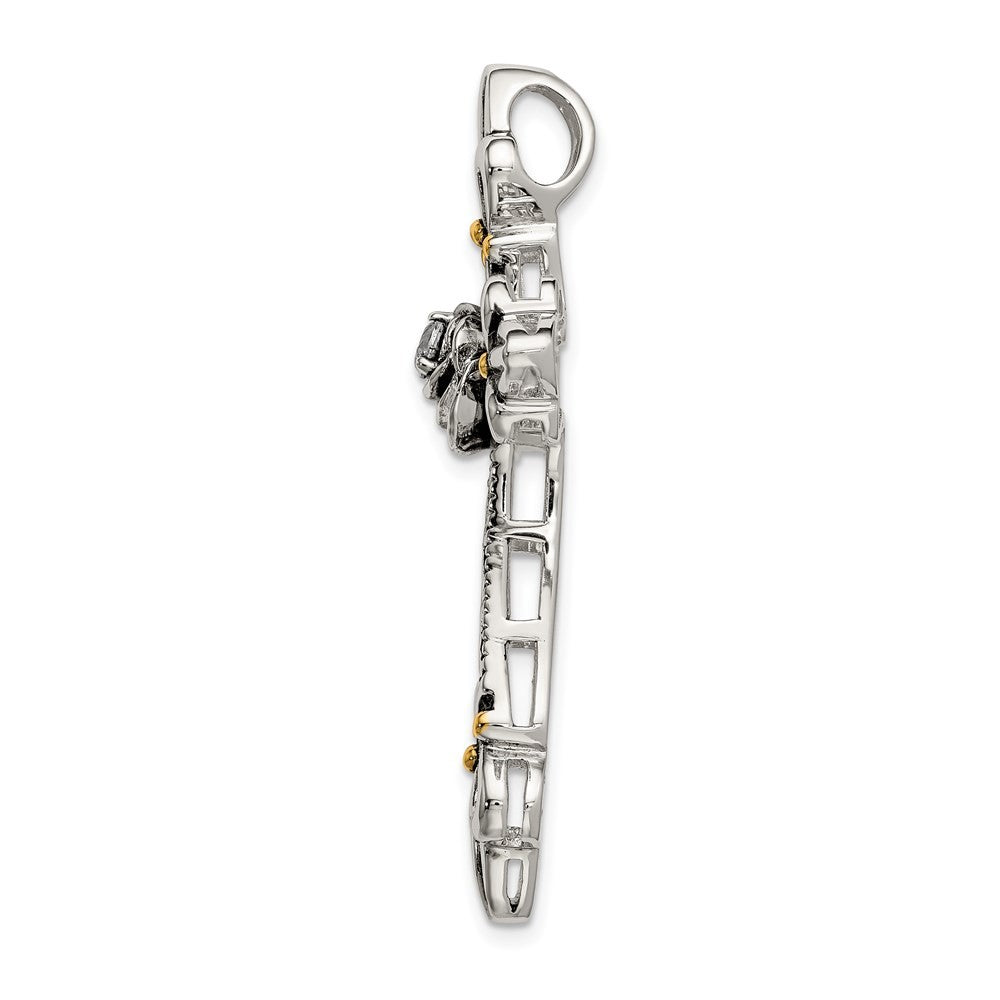 Sterling Silver Gold-plated Cubic Zirconia Antiqued Cross Slide