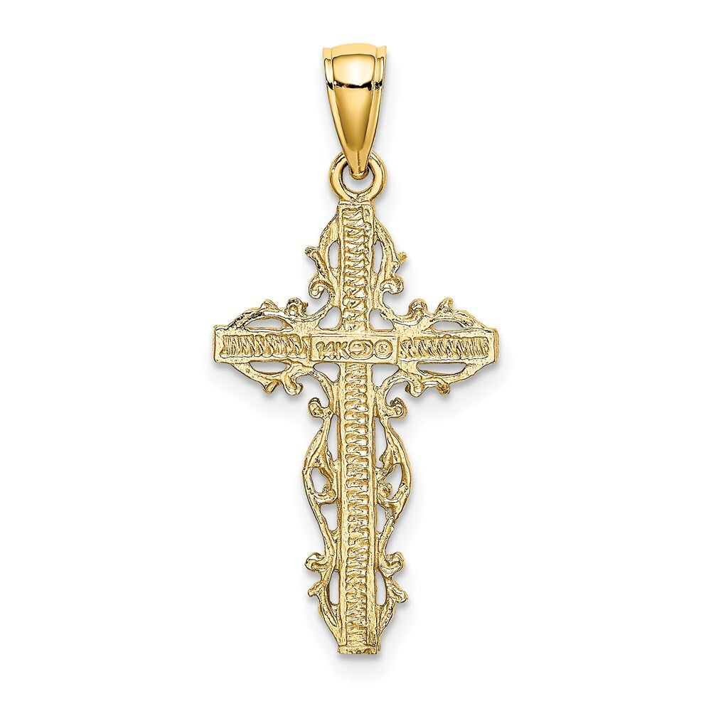 14k Yellow Gold Cross  Lace Trim Charm Pendant for Women