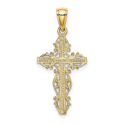 14k Yellow Gold Cross  Lace Trim Charm Pendant for Women