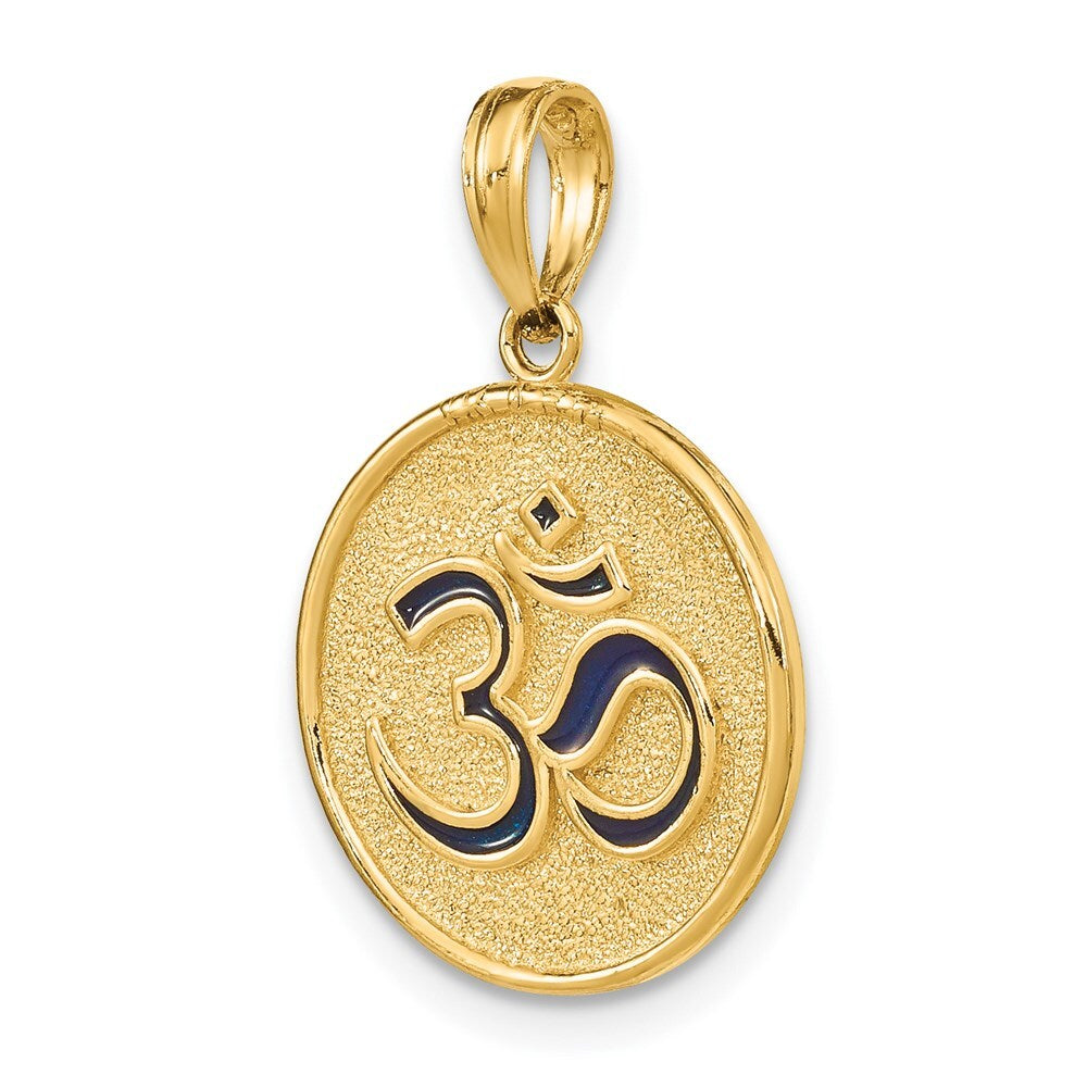 14k Yellow Gold Enameled Om Lotus Flower on Reverse Charm Pendant for Women