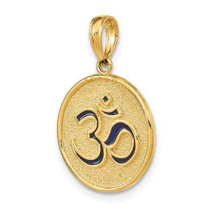 14k Yellow Gold Enameled Om Lotus Flower on Reverse Charm Pendant for Women
