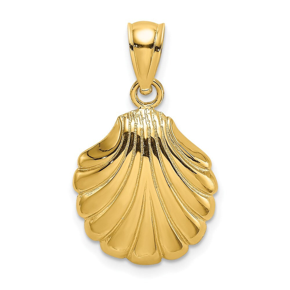 14k Yellow Gold Polished 2-D Scallop Shell Charm Pendant for Women