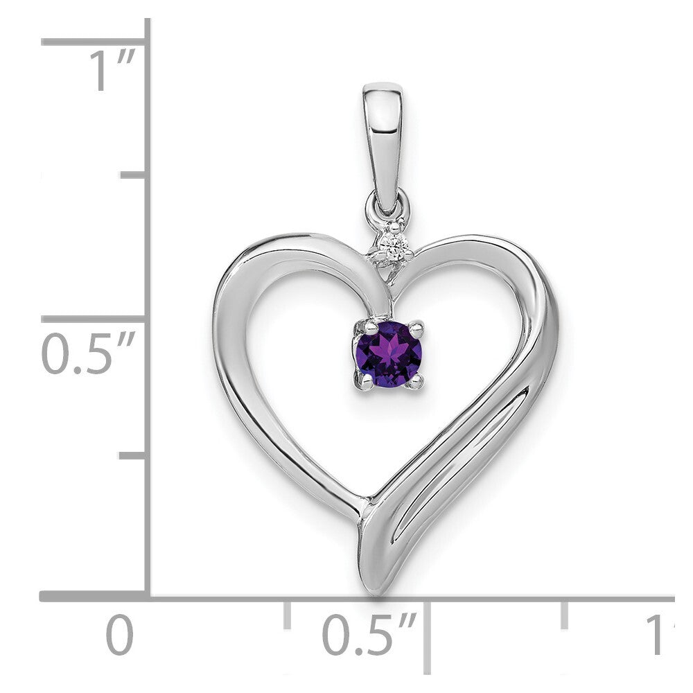14k White Gold Amethyst and Diamond Heart Pendant for Women