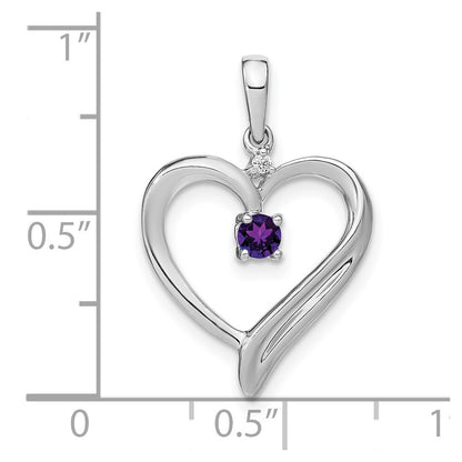 14k White Gold Amethyst and Diamond Heart Pendant for Women