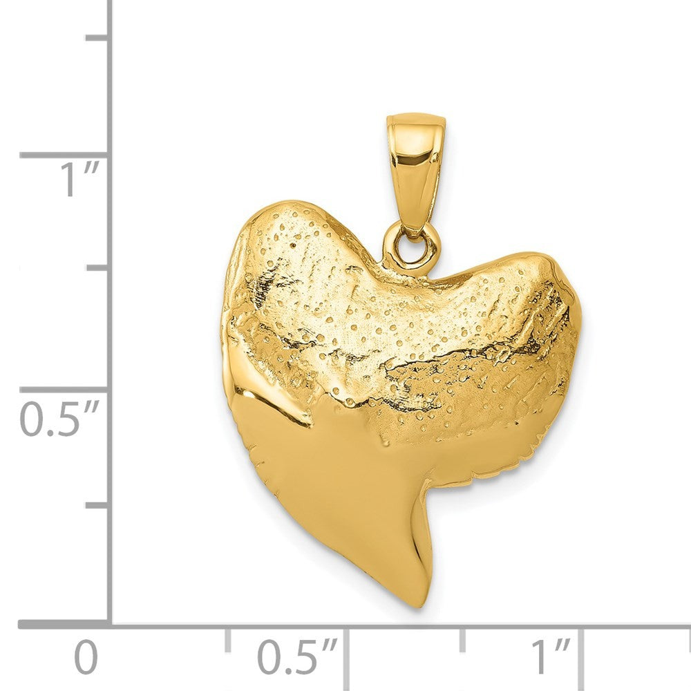 14k Yellow Gold Solid Polished 3-D Shark Tooth Pendant
