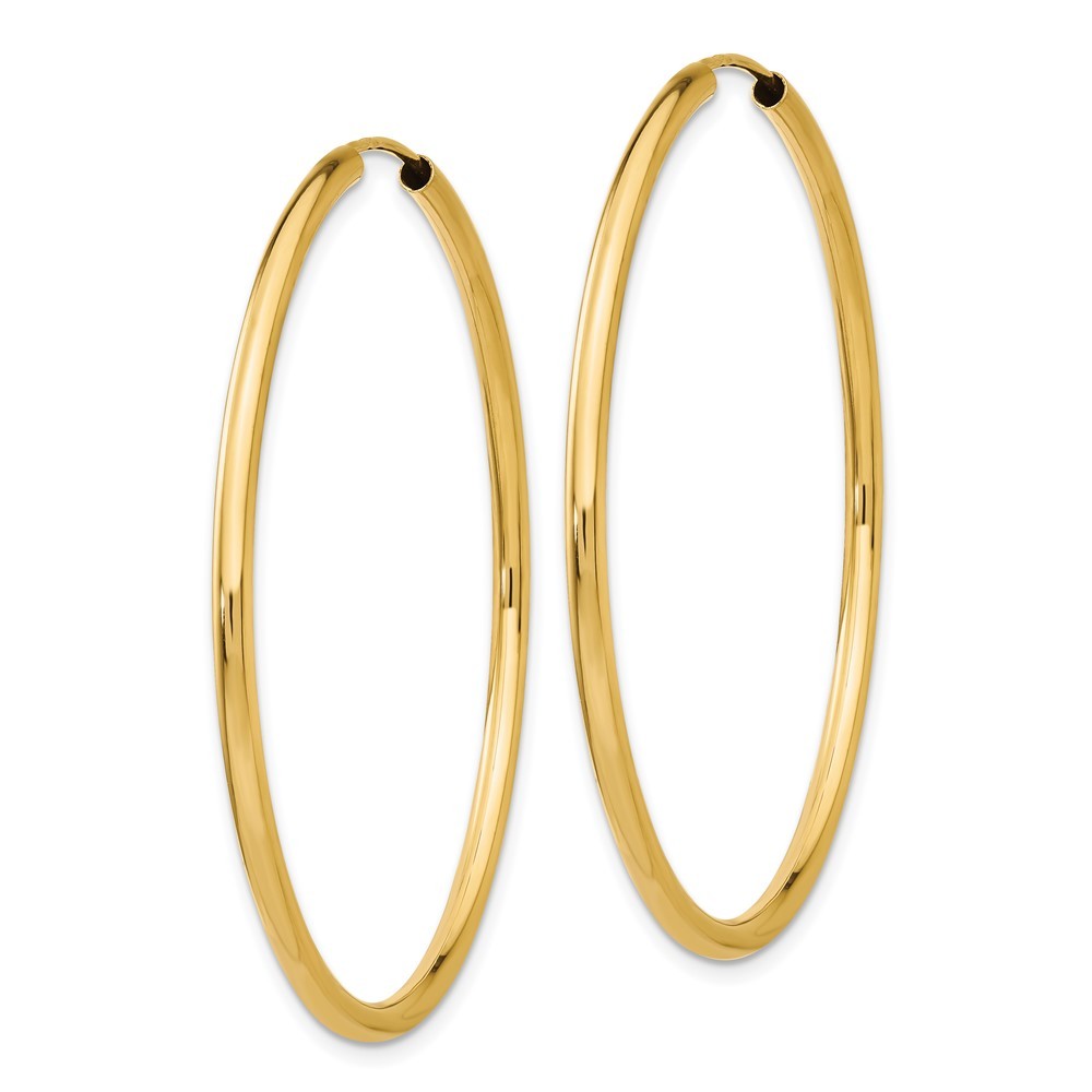 14k Yellow Gold Polished Round Endless 2mm Hoop Earrings