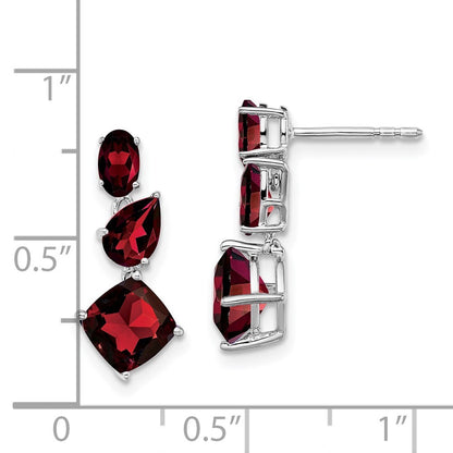 14k White Gold Garnet Dangle Earrings Gift for Women