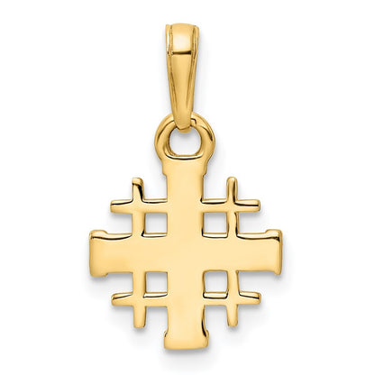 14k Yellow Gold Rhodium Diamond-Cut Jerusalem Cross Pendant for Women