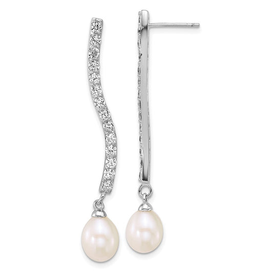 Sterling Silver White Teardrop Cultured Pearl & Cubic Zirconia Dangle Earrings