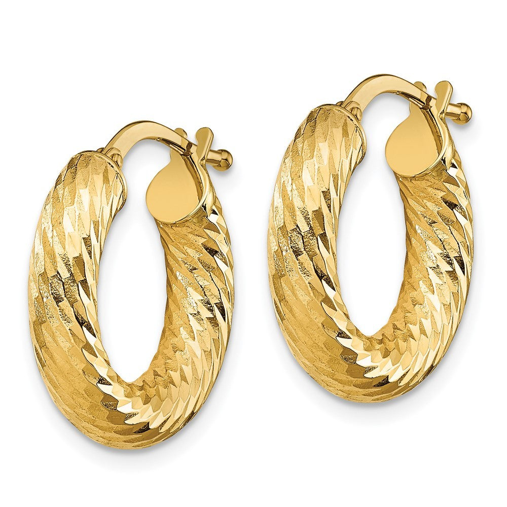 14k Yellow Gold 4x10mm Diamond-cut Round Hoop Earrings