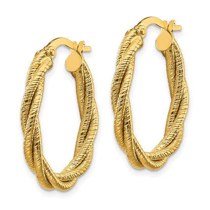 14k Yellow Gold Polished Textured Twisted Oval Hoop Earrings