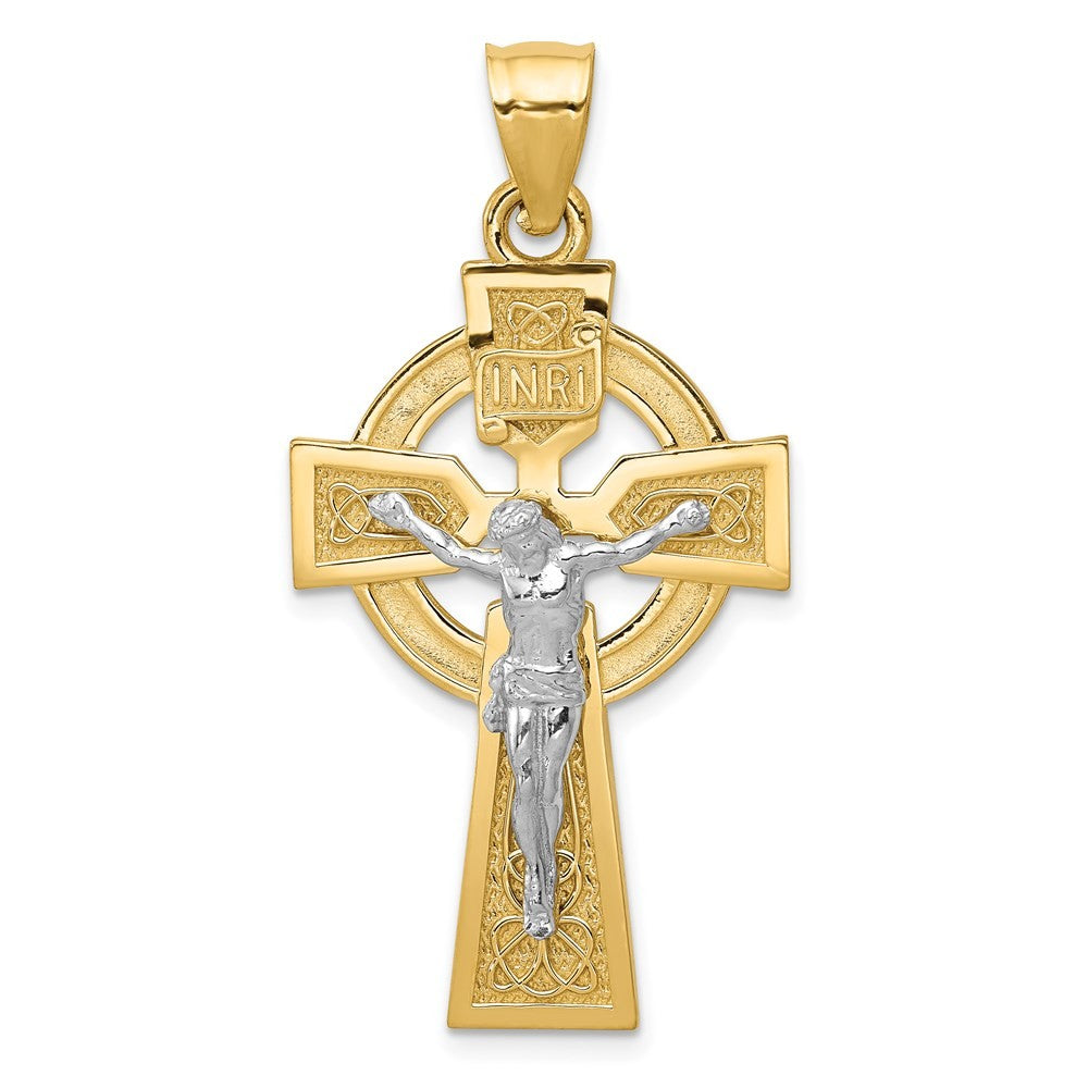 14k Two-Tone Gold Polished Celtic INRI Crucifix Pendant
