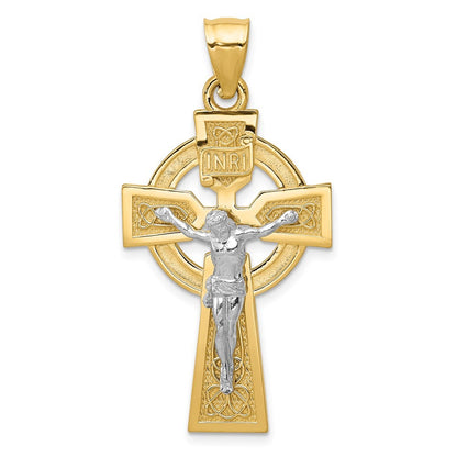 14k Two-Tone Gold Polished Celtic INRI Crucifix Pendant