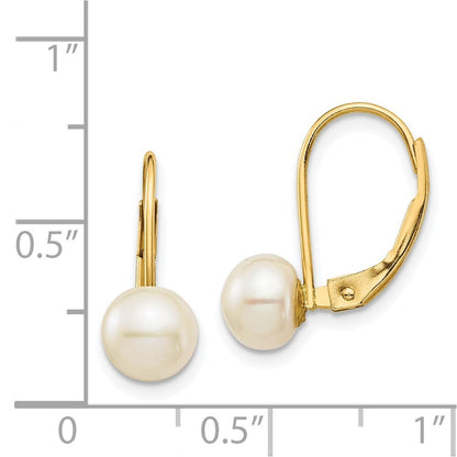 14k Yellow Gold 6-7mm White Button Freshwater Cultured Pearl Leverback Earrings