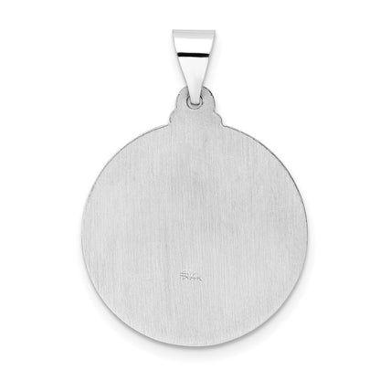14k White Gold Polished and Satin Hollow Jesus Face Disc Pendant for Women