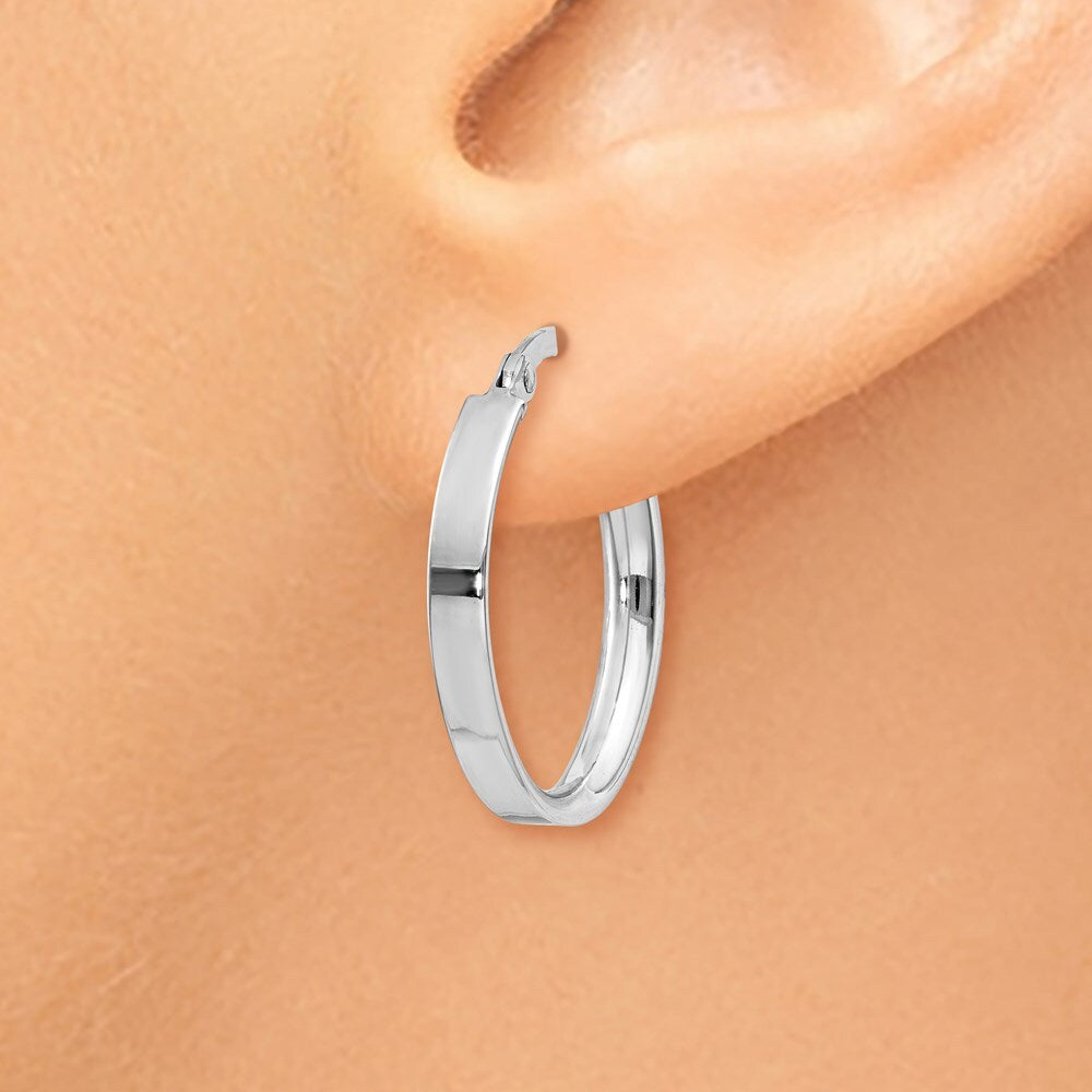 14K White Gold Oval Hoop Earrings Gift for Women