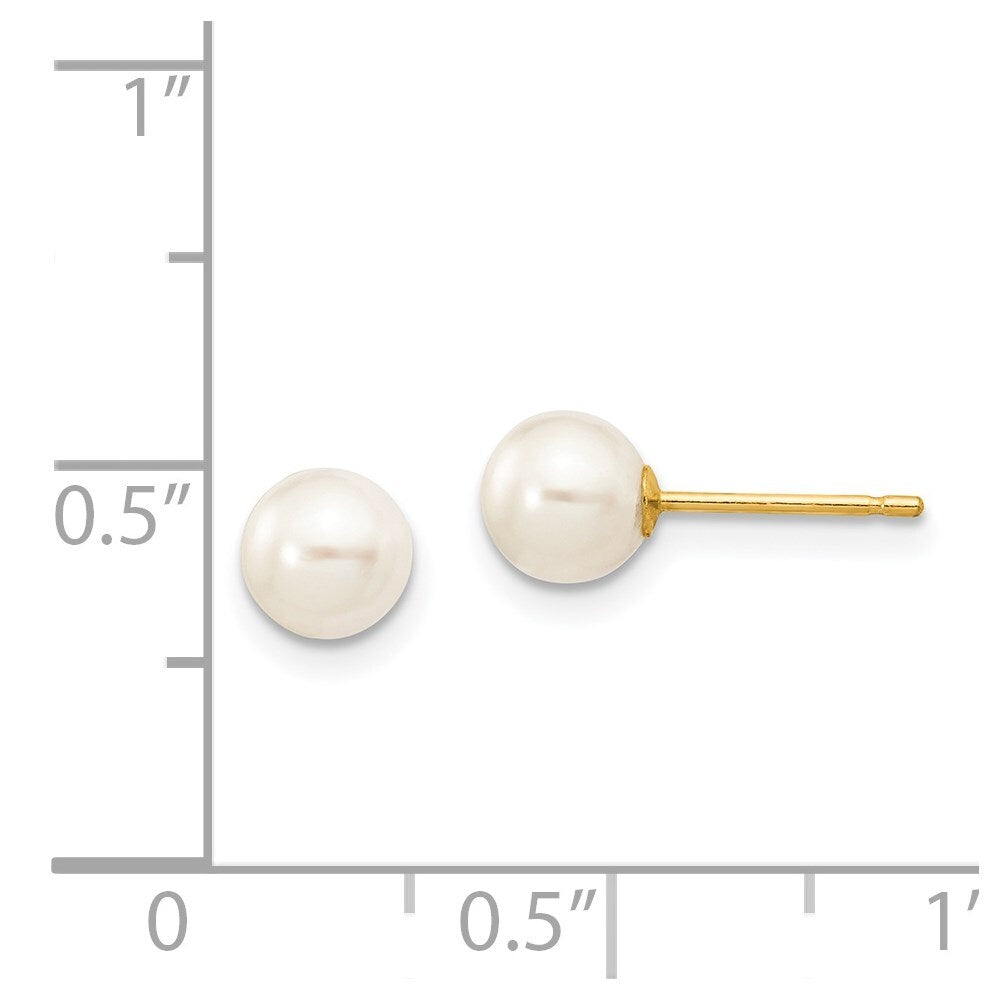 14k Yellow Gold 5-6mm White Round Freshwater Cultured Pearl Stud Earrings