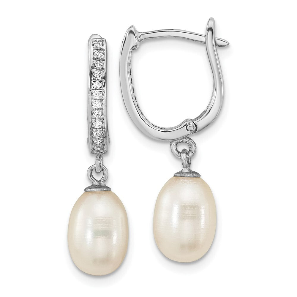 Sterling SilverWhite Rice Cultured Pearl & Cubic Zirconia Hoop Dangle Earring