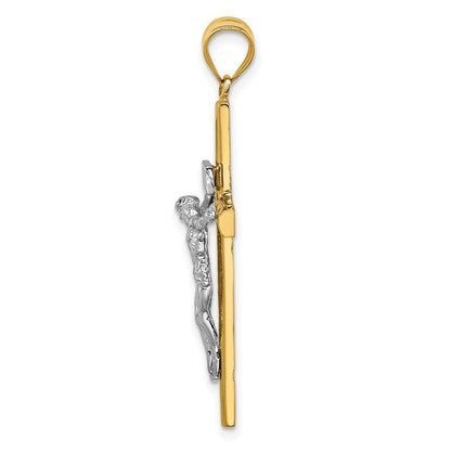 14k Two-tone Gold Polished INRI Crucifix Cross Pendant for Women