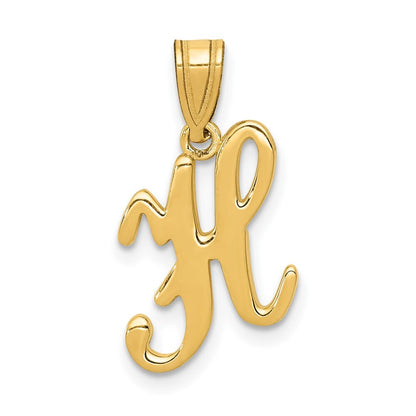 14k Yellow Gold Script Letter H Initial Pendant for Women