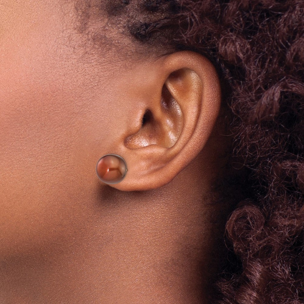 14k Yellow Gold 11-12mm Brown Button Freshwater Cultured Pearl Stud Earrings