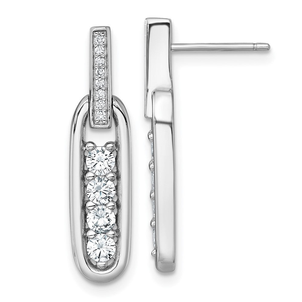 Sterling Silver Rhodium-plated Polished CZ Elongated Oval Dangle Earrings