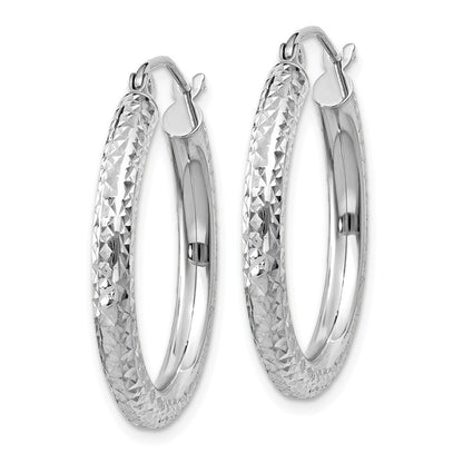 14k White Gold Diamond-cut 3mm Round Hoop Earrings Gift for Women