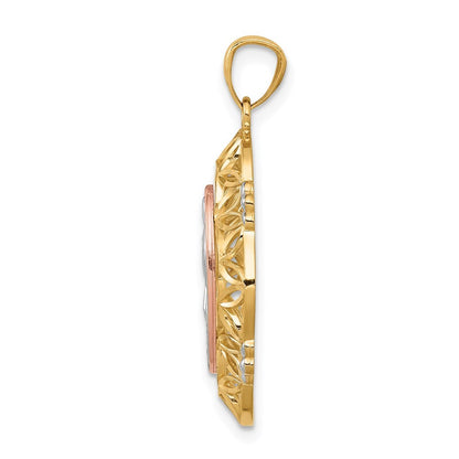 14k Two-tone Gold White Rhodium Guadalupe Medal Pendant for Women