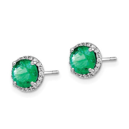 14k White Gold Diamond and Emerald Stud Earrings