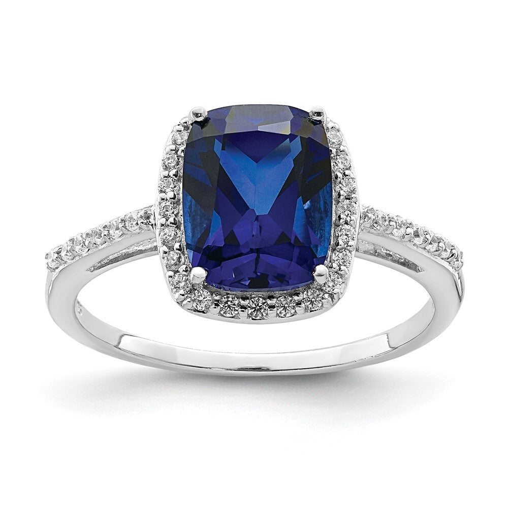 Sterling Silver Created Blue Sapphire and Cubic Zirconia Ring SZ 6