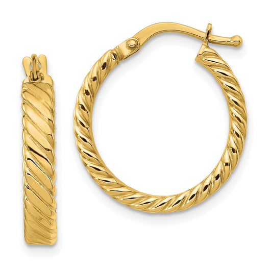 14k Yellow Gold Small 3mm Patterned Hoop Earrings Gift for Women