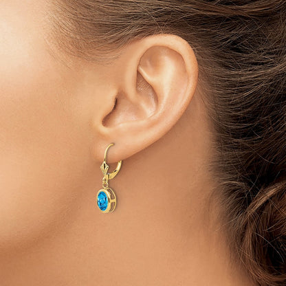 14k Yellow Gold 8x6mm Oval Blue Topaz Drop Dangle Earrings