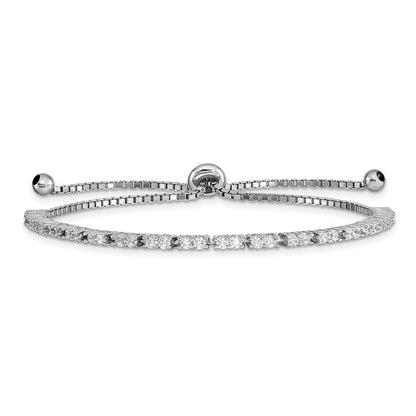 Sterling Silver Rhod-plated April CZ Adjustable Bracelet
