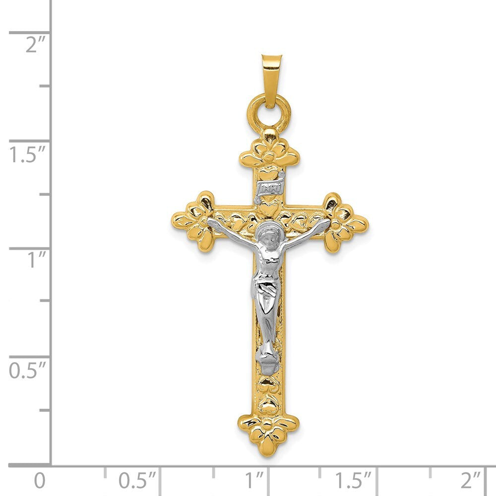 14k Two-tone Gold INRI Hollow Crucifix Pendant for Women