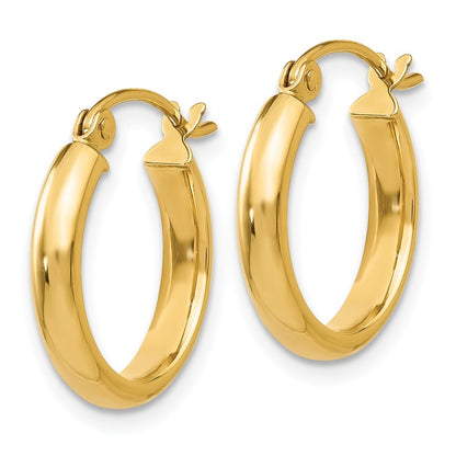14k Yellow Gold Round Tube Hoop Earrings Gift for Women