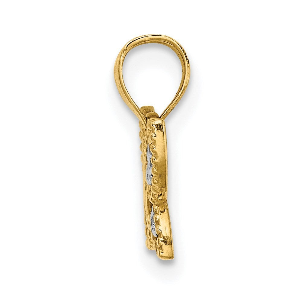 14k Yellow Gold and White Rhodium Diamond-cut Butterfly Charm