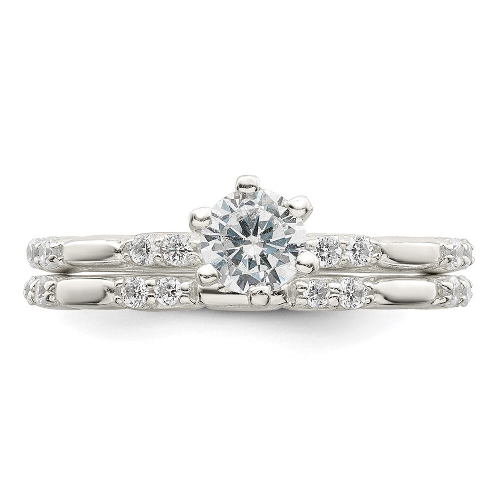 Sterling Silver Polished CZ Wedding Ring Set Size 6