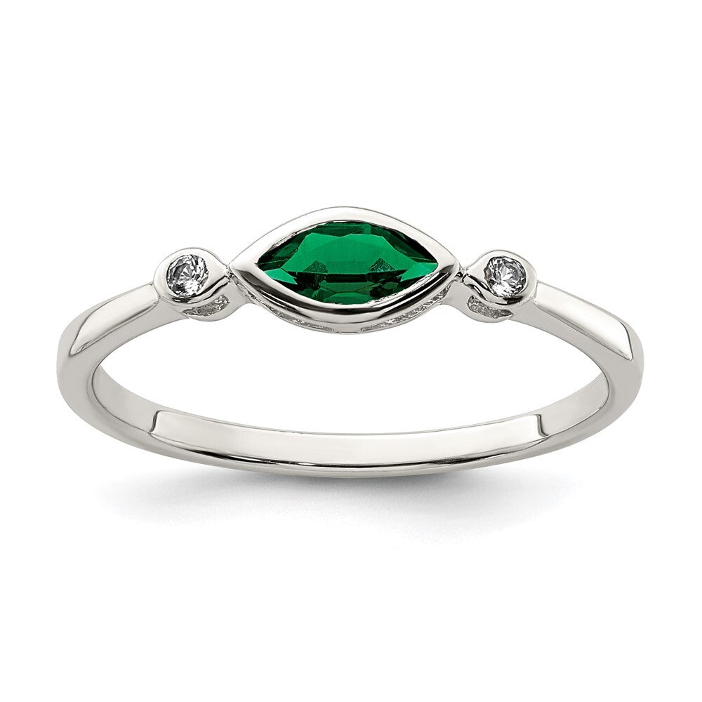 Sterling Silver Rhod-platd Polished Created Emerald/White Topaz Ring Size 6