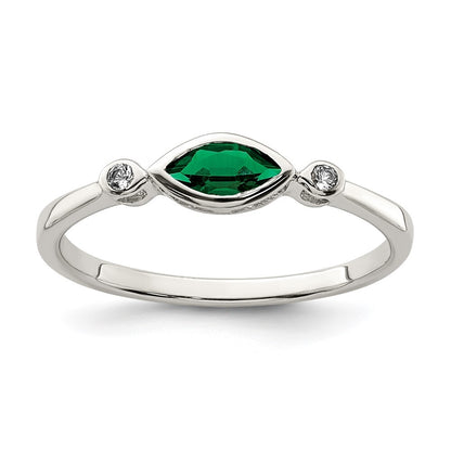 Sterling Silver Rhod-platd Polished Created Emerald/White Topaz Ring Size 6