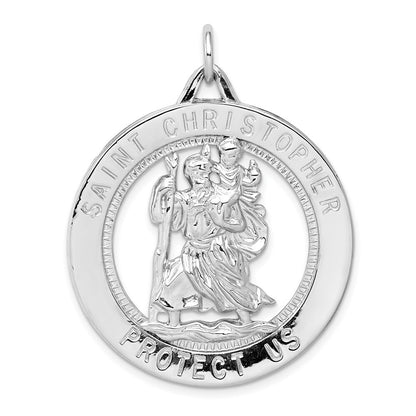 Sterling Silver Rhodium-plated Saint Christopher Medal Pendant