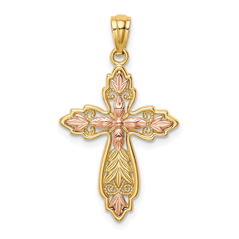 14k Two-tone Gold Cross Pendant for Women
