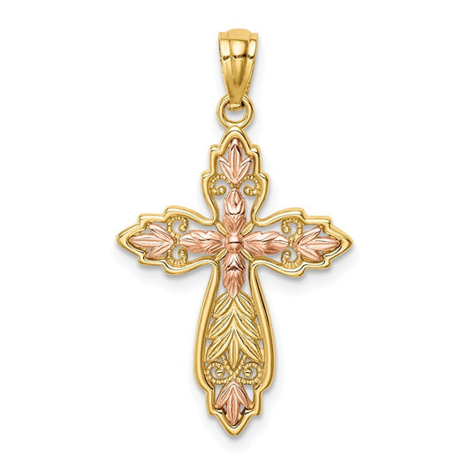 14k Two-tone Gold Cross Pendant for Women