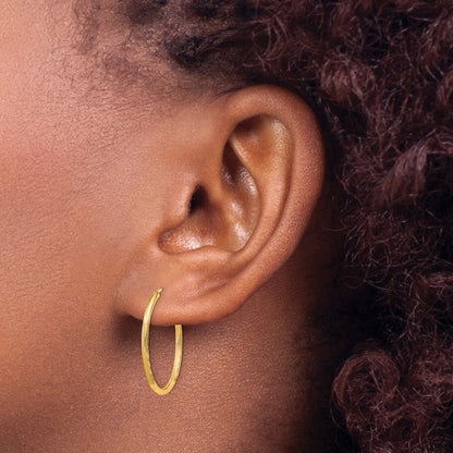 14k Yellow Gold 1.5mm Satin Diamond-cut Endless Hoop Earrings