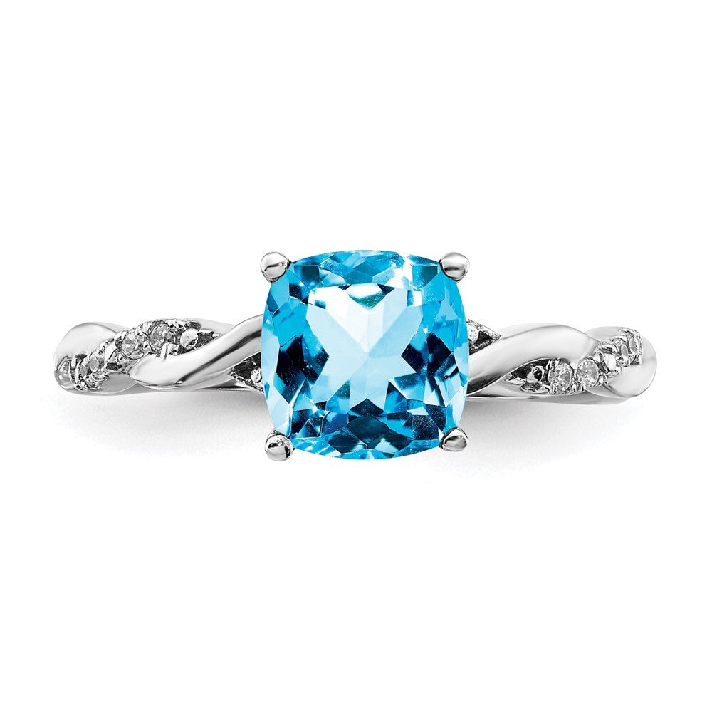 Sterling Silver Rhodium-plated Blue Topaz and Diamond Ring Size 8