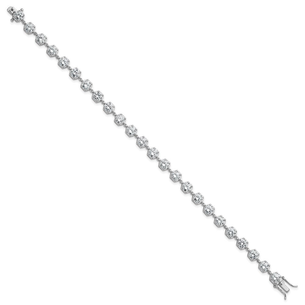 Sterling Silver Rhodium-plated Polished Round CZ in Hexagon Setting 8" Bracelet