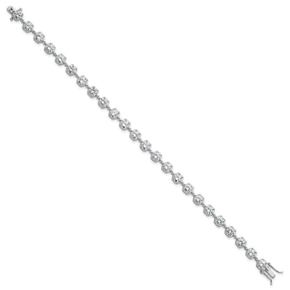 Sterling Silver Rhodium-plated Polished Round CZ in Hexagon Setting 8" Bracelet