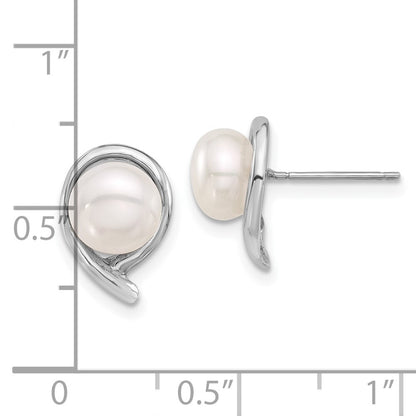 14k White Gold 7-8mm White Button Freshwater Cultured Pearl Stud Earrings